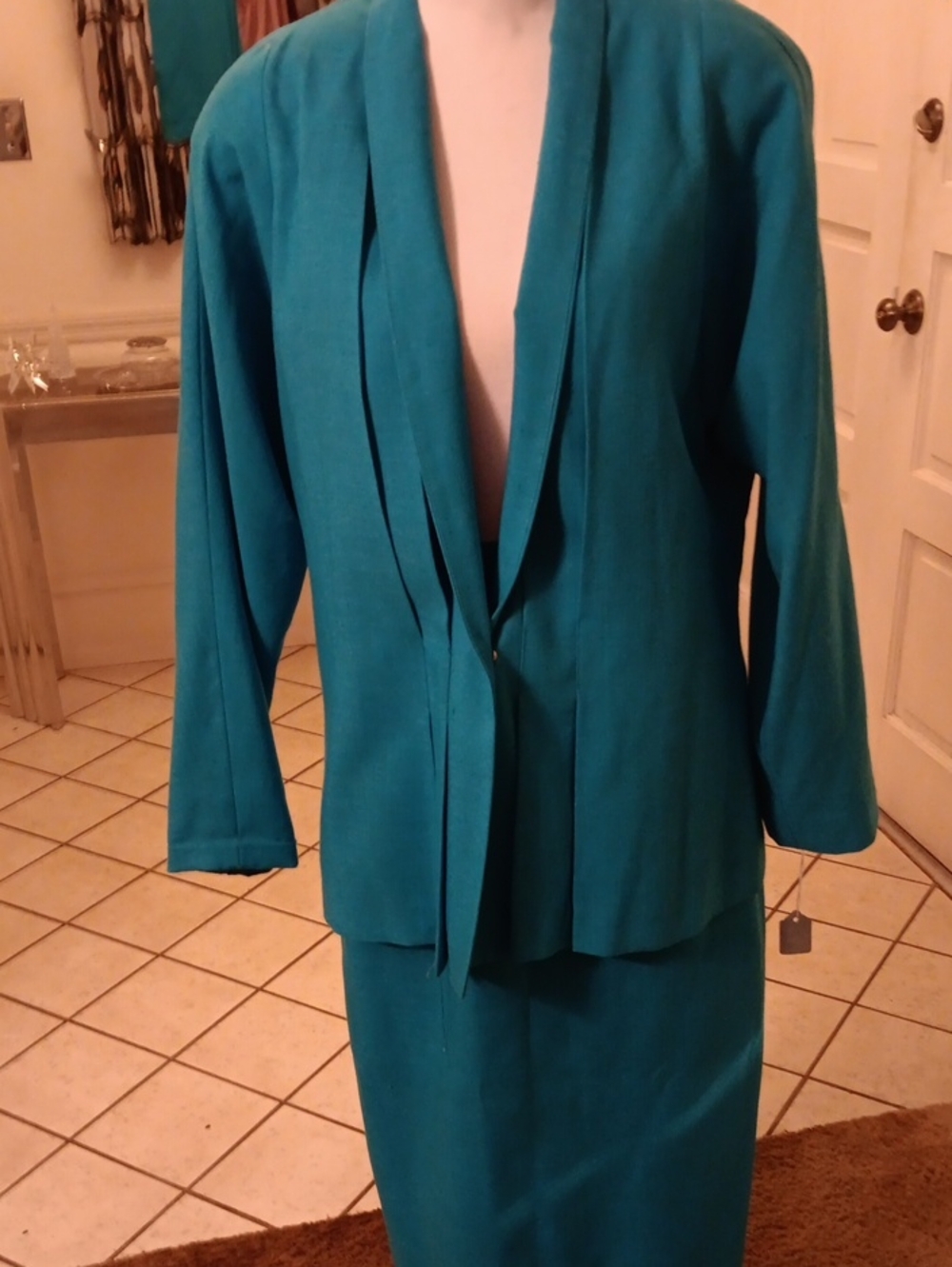 Teal Women's Suit Jacket and Skirt Set